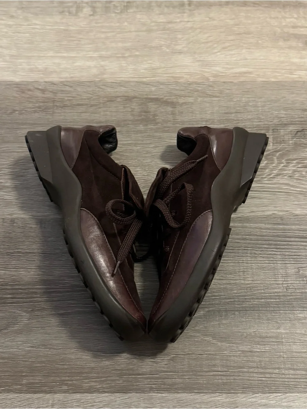 CHANEL Brown Suede Leather Lace-Up Sneakers Logo Accents Men EU 35